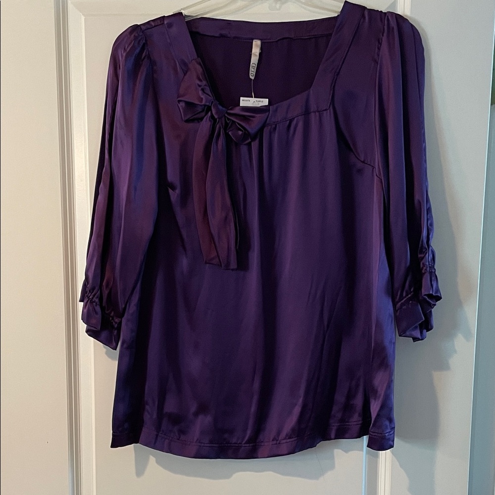 Cielo Deep Purple Blouse with Bow Detail 100% natural silk